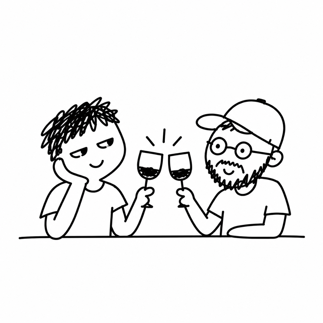 와인잔을 기울이는 두 사람의 손그림